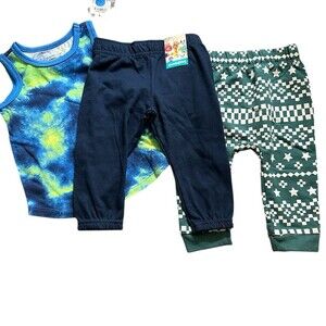Baby Boy Clothes Lot 3pc Boys 6-9M Multicolor Tank Top + 2 Jogger Pants